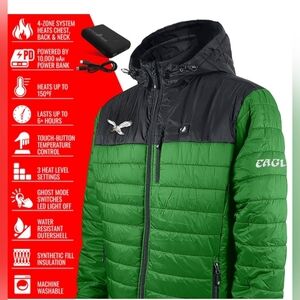 Philadelphia Eagles ActionHeat Black/Kelly Green 5V Battery Heated Puffer 2XL